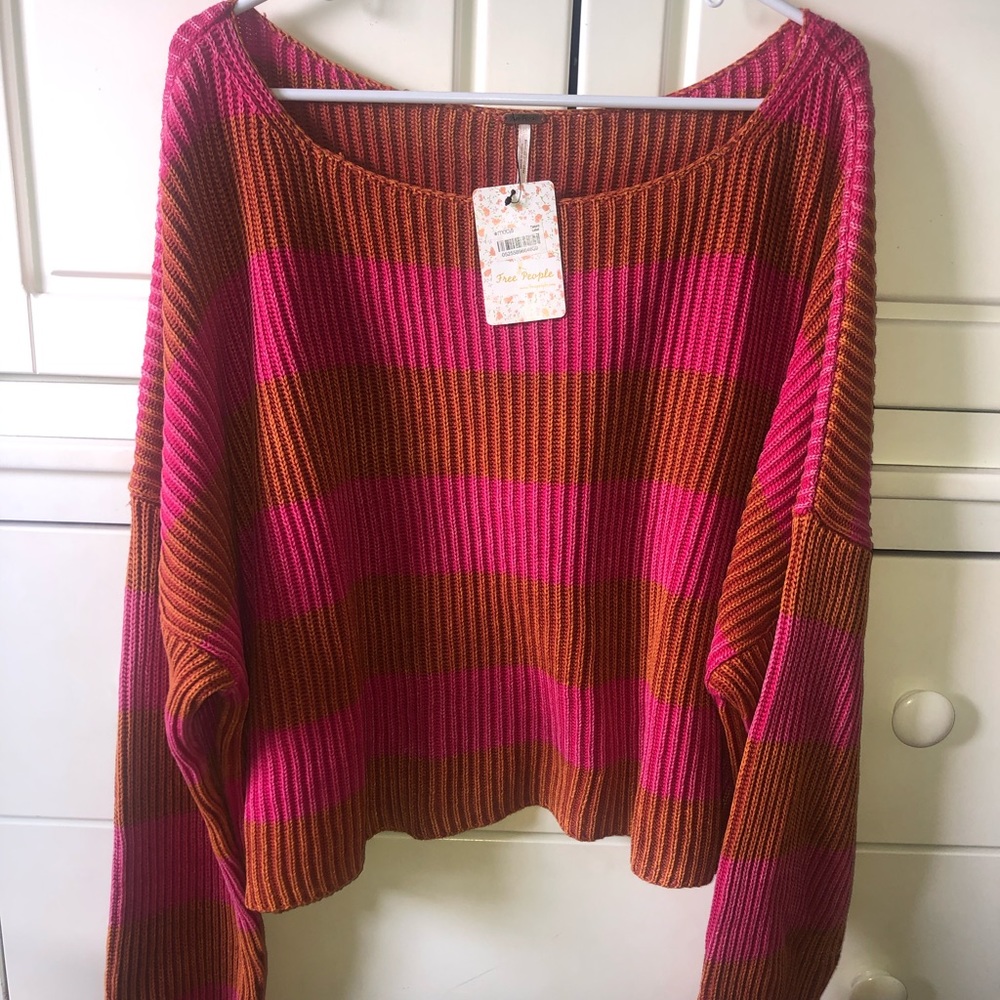 Free People Hot Pink and Orange Sweater